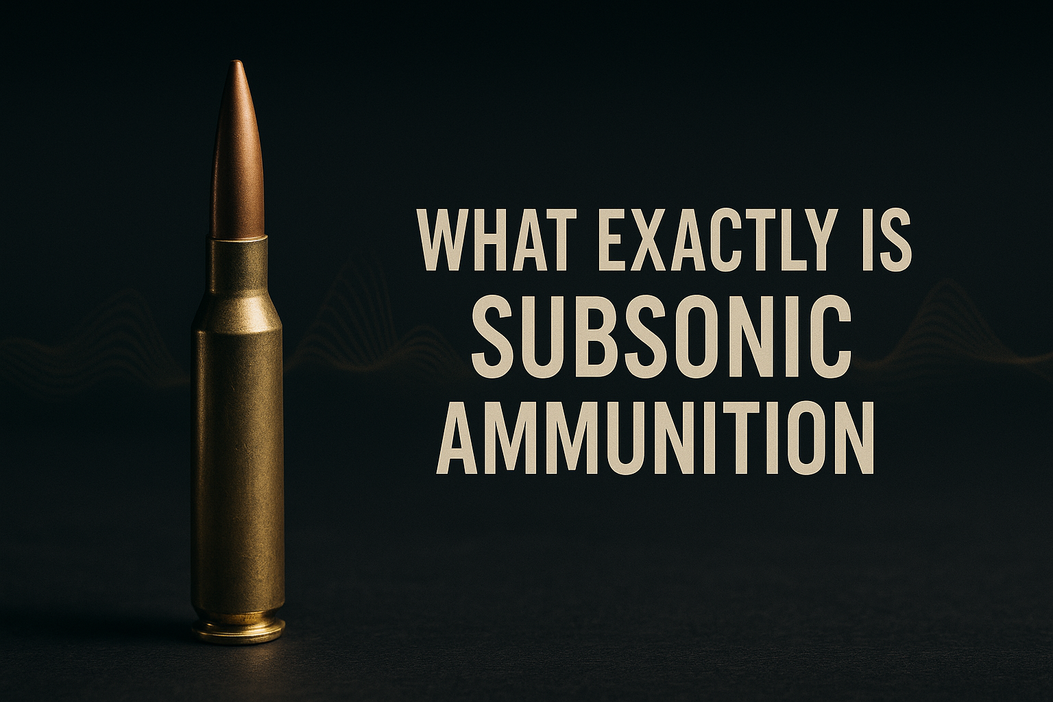 Editorial image showing a 6.5 Creedmoor subsonic cartridge on a dark textured surface beside the title “What Exactly Is Subsonic Ammunition.”